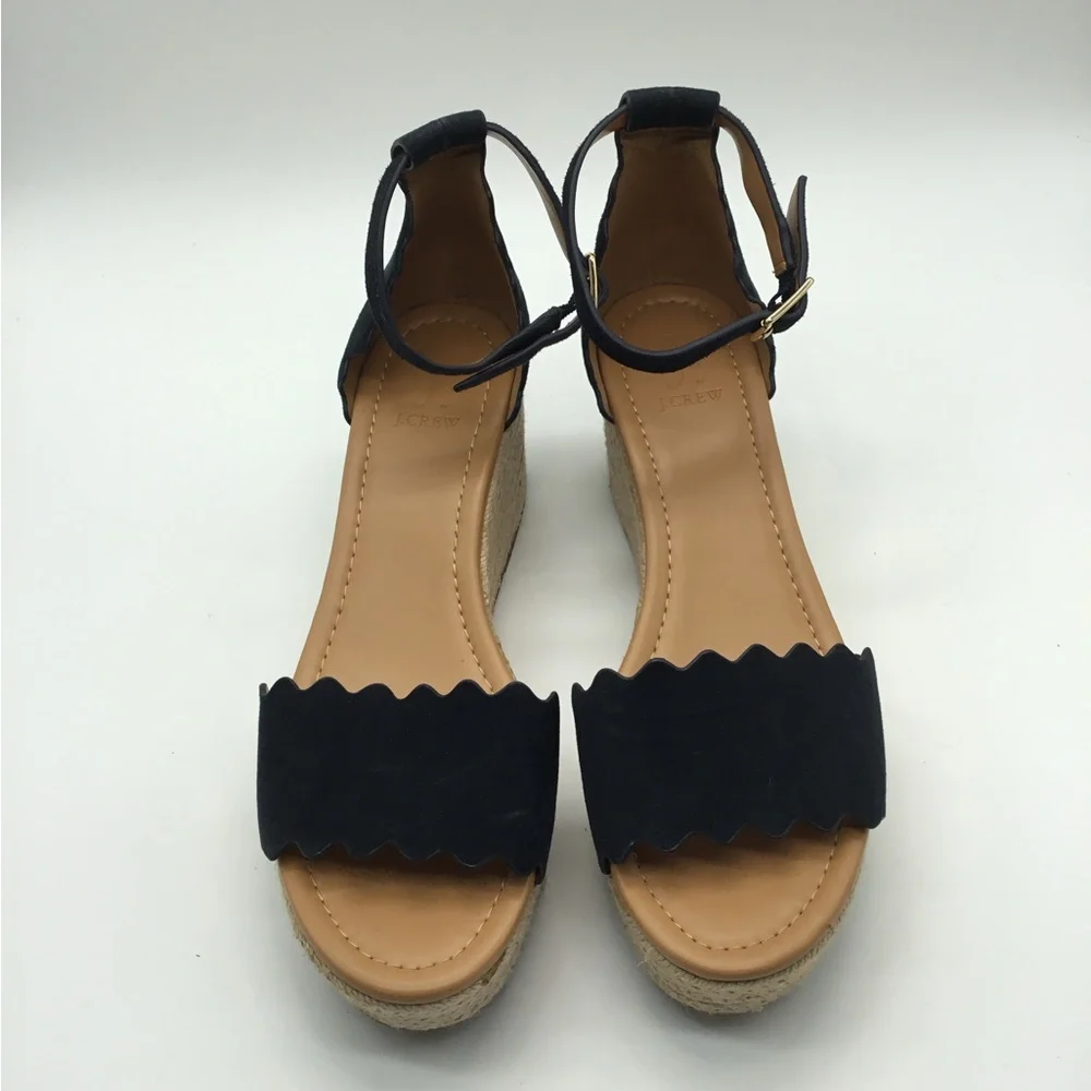 J. Crew Navy Suede Scalloped Platform Sandals - Picture 5 of 7